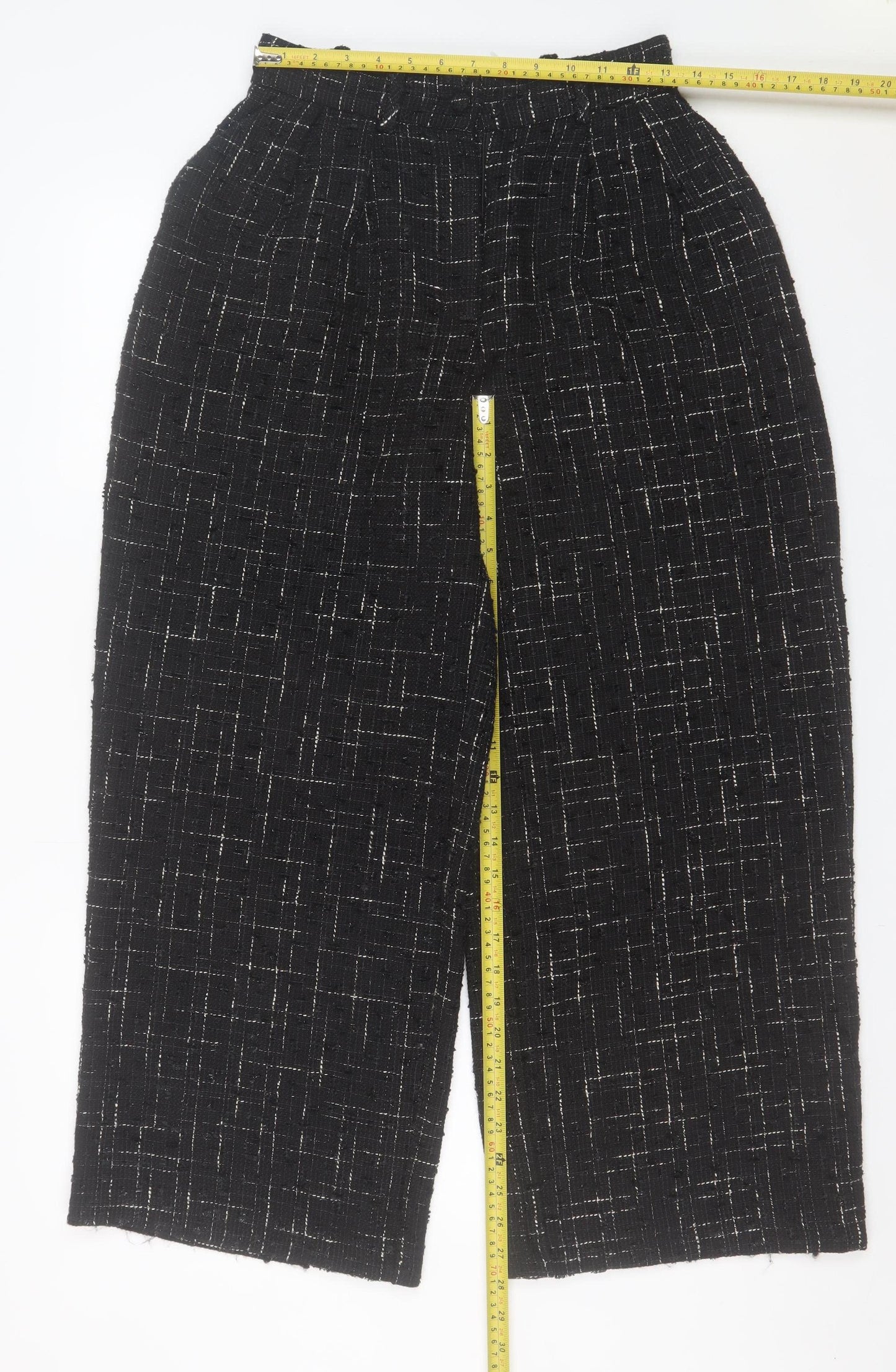 ASOS DESIGN Womens Black Tweed Wide-Leg High Waist Trousers UK 10