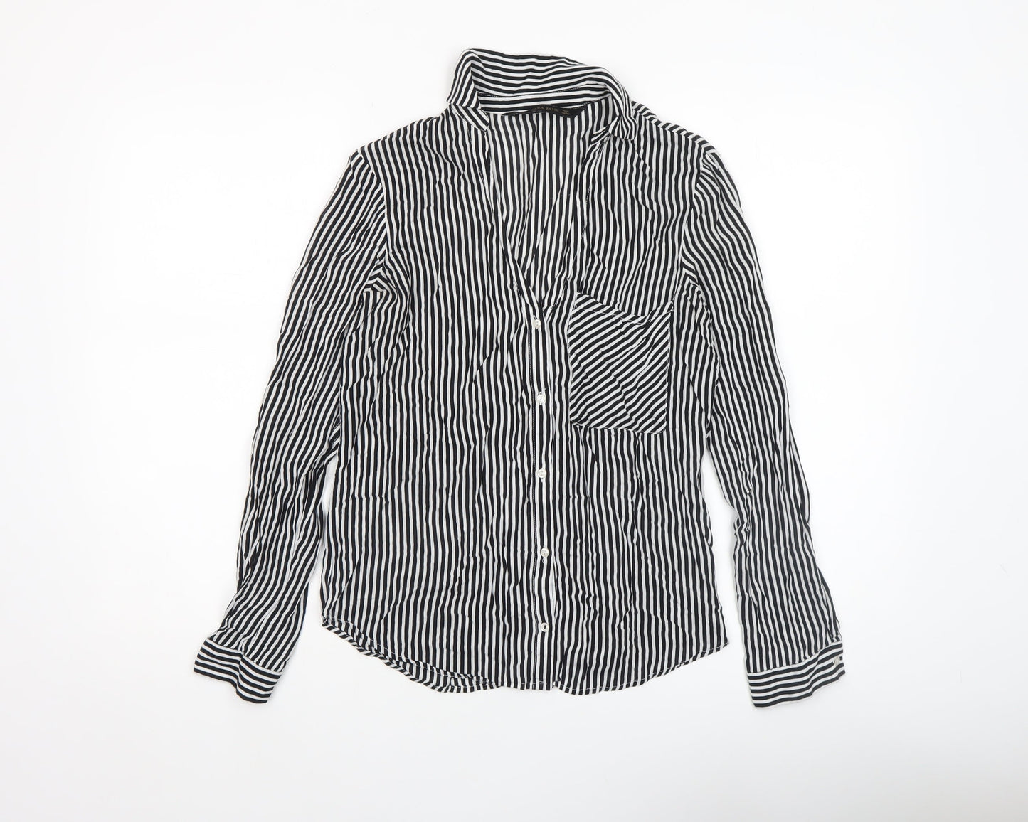 Zara Women’s Black Striped Cotton Button-Up Shirt Size S