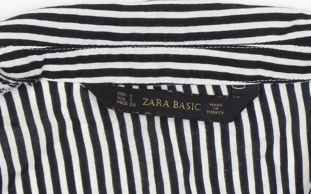 Zara Women’s Black Striped Cotton Button-Up Shirt Size S