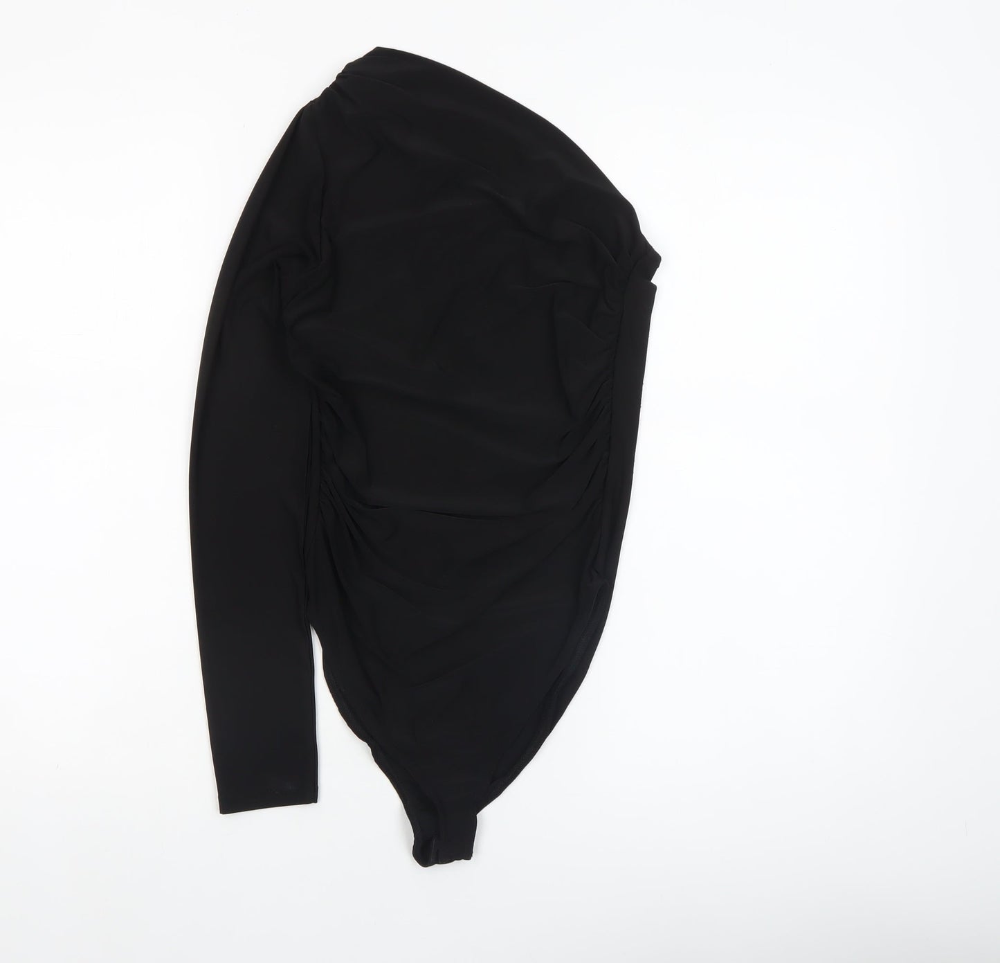 River Island Women's Black One Shoulder Long Sleeve Bodysuit Size 8