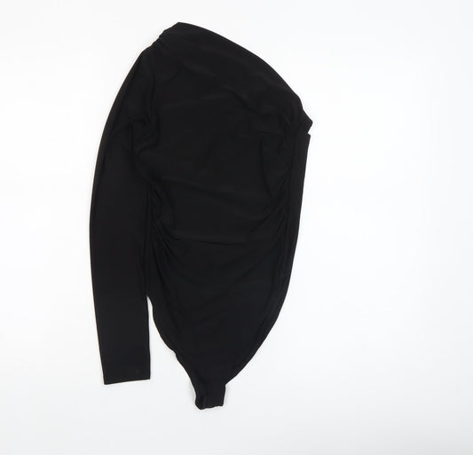 River Island Women's Black One Shoulder Long Sleeve Bodysuit Size 8