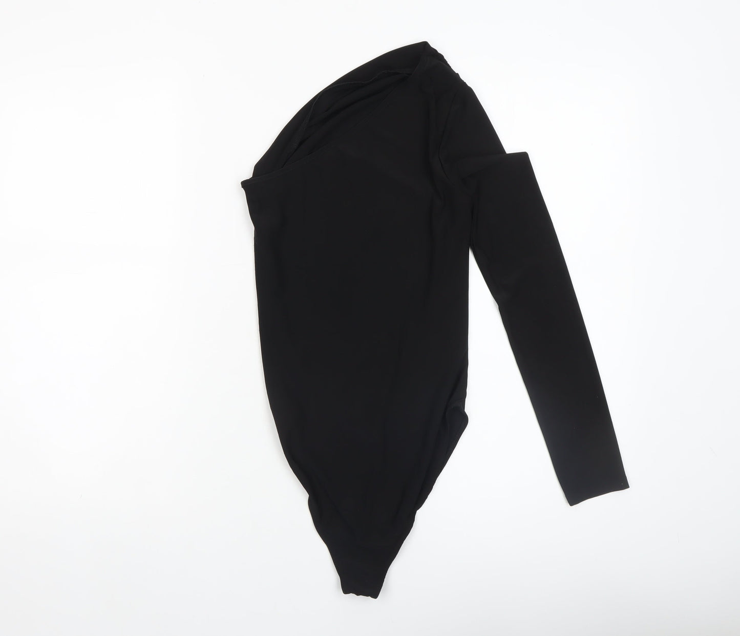 River Island Women's Black One Shoulder Long Sleeve Bodysuit Size 8