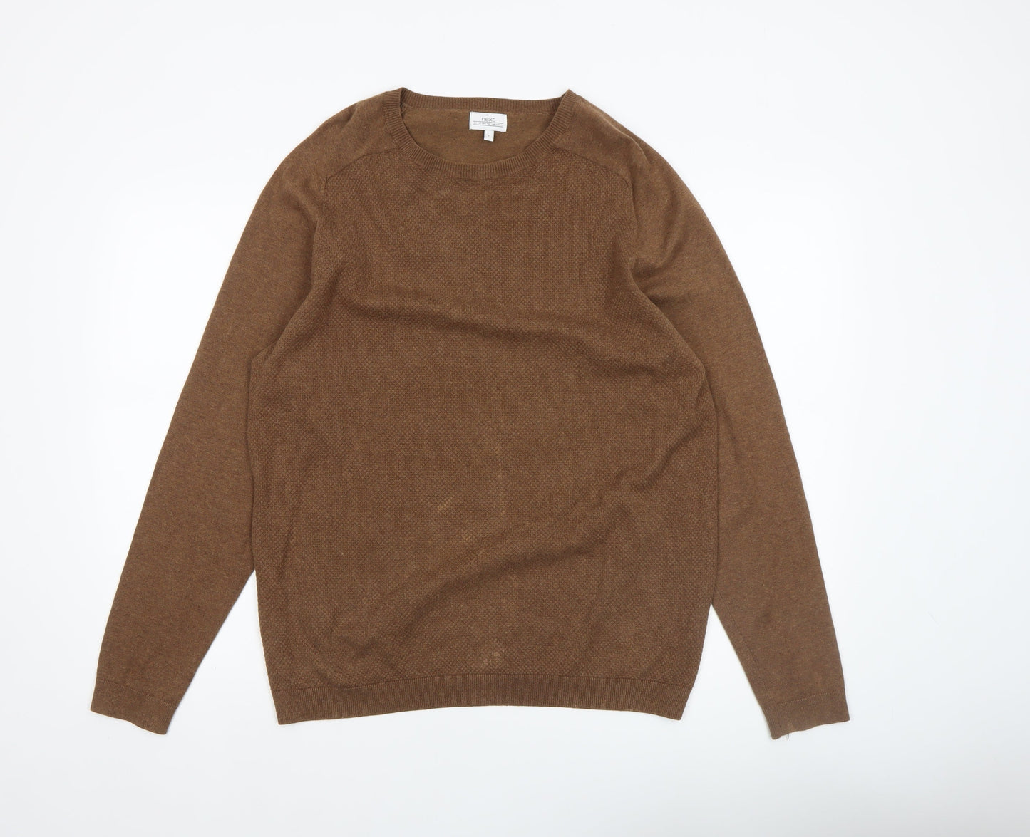 Next Men's Brown Cotton Blend Crew Neck Jumper Size L