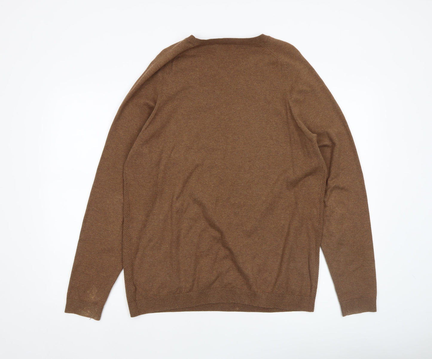 Next Men's Brown Cotton Blend Crew Neck Jumper Size L