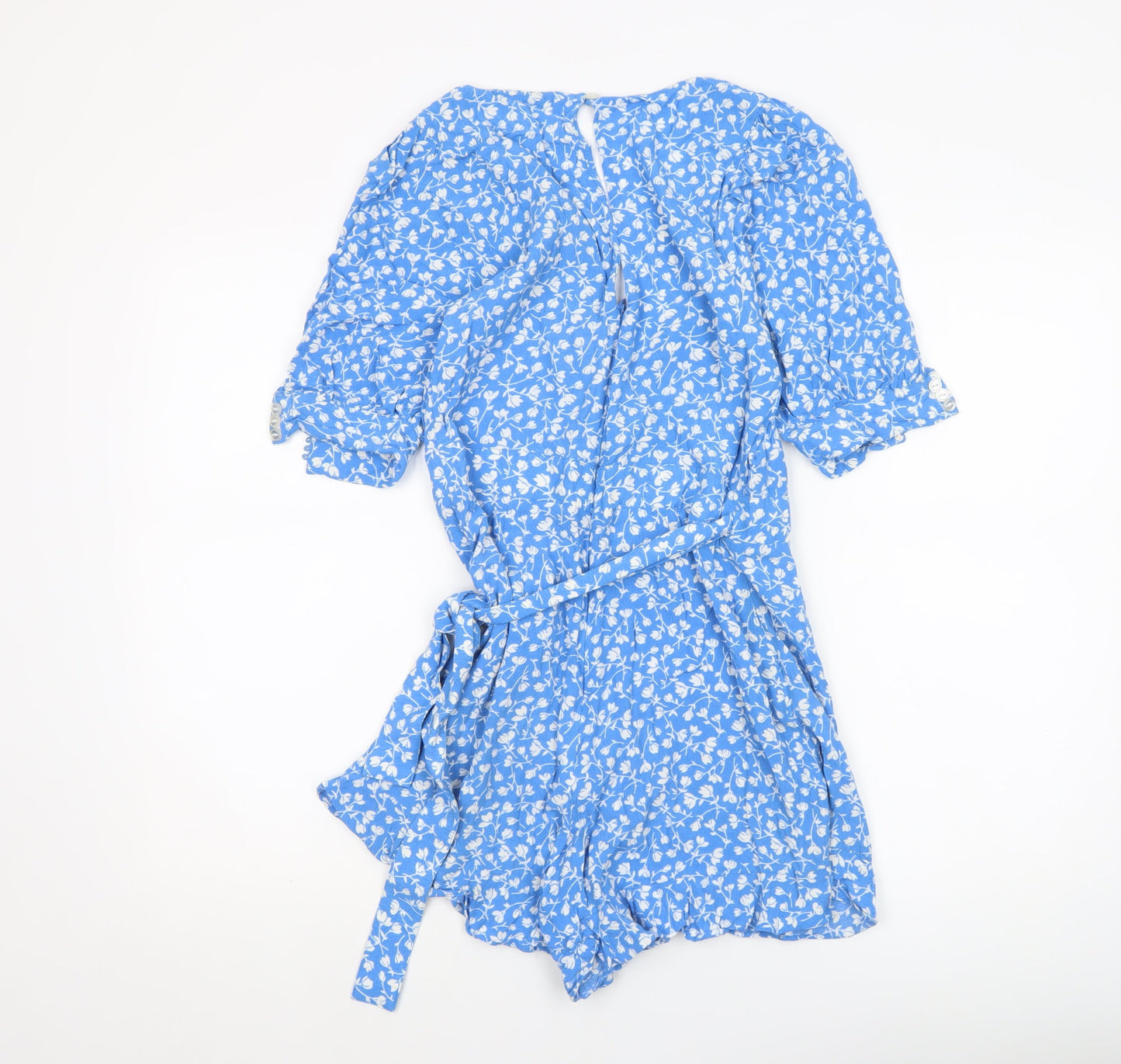 Ghanda Co Blue Floral Wrap Playsuit XS Womens Summer Rayon Romper