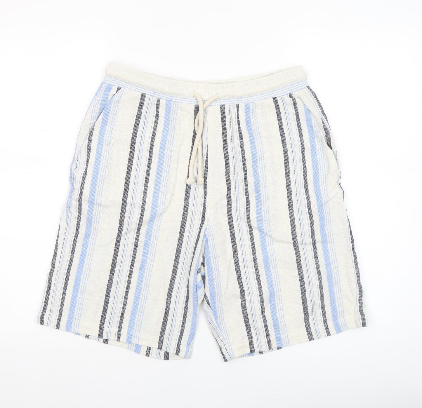 Bershka Men's Multicoloured Striped Casual Drawstring Shorts Size M
