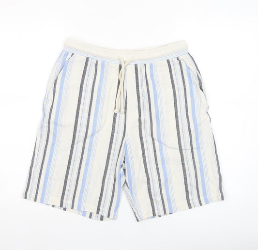 Bershka Men's Multicoloured Striped Casual Drawstring Shorts Size M