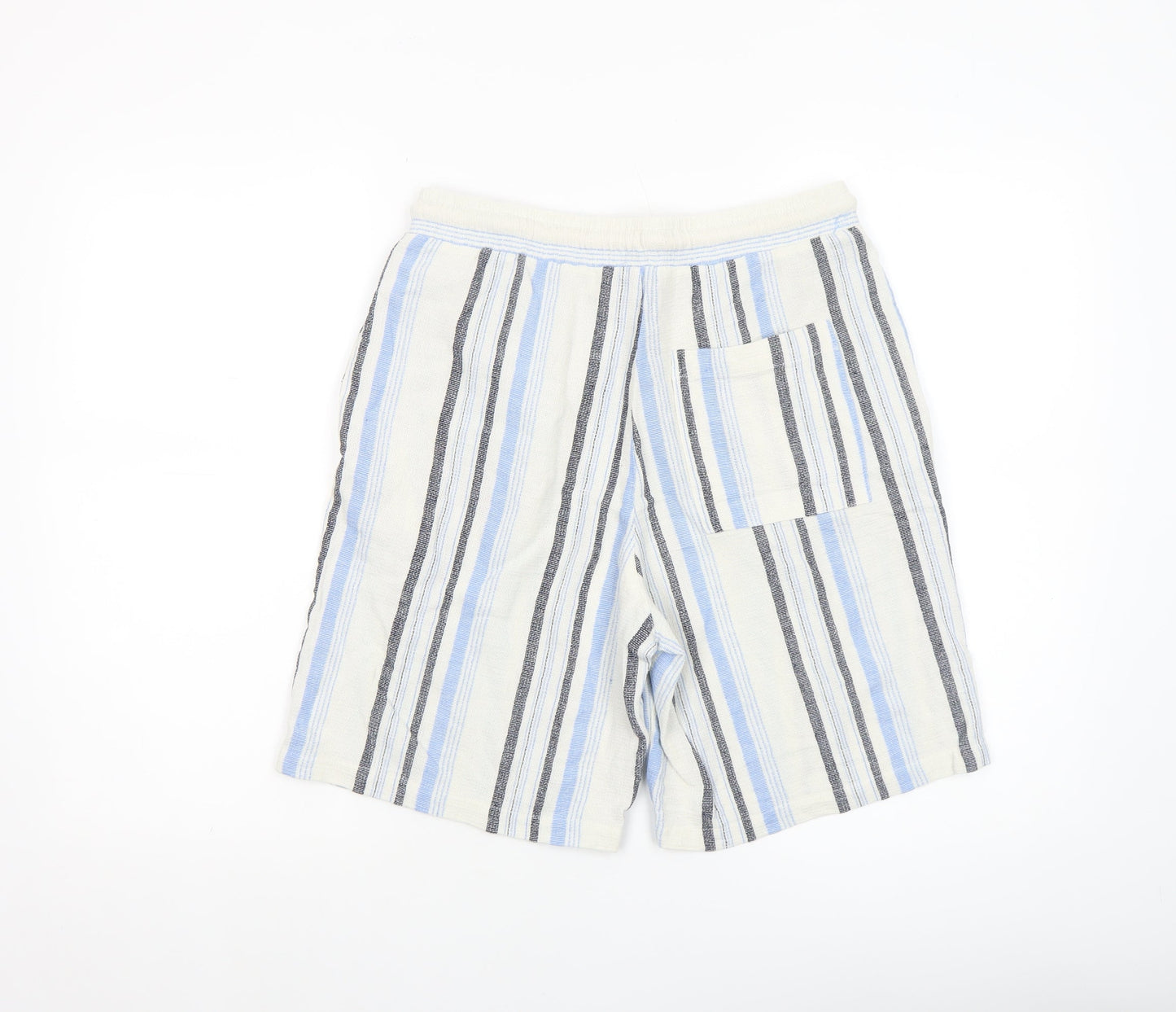 Bershka Men's Multicoloured Striped Casual Drawstring Shorts Size M