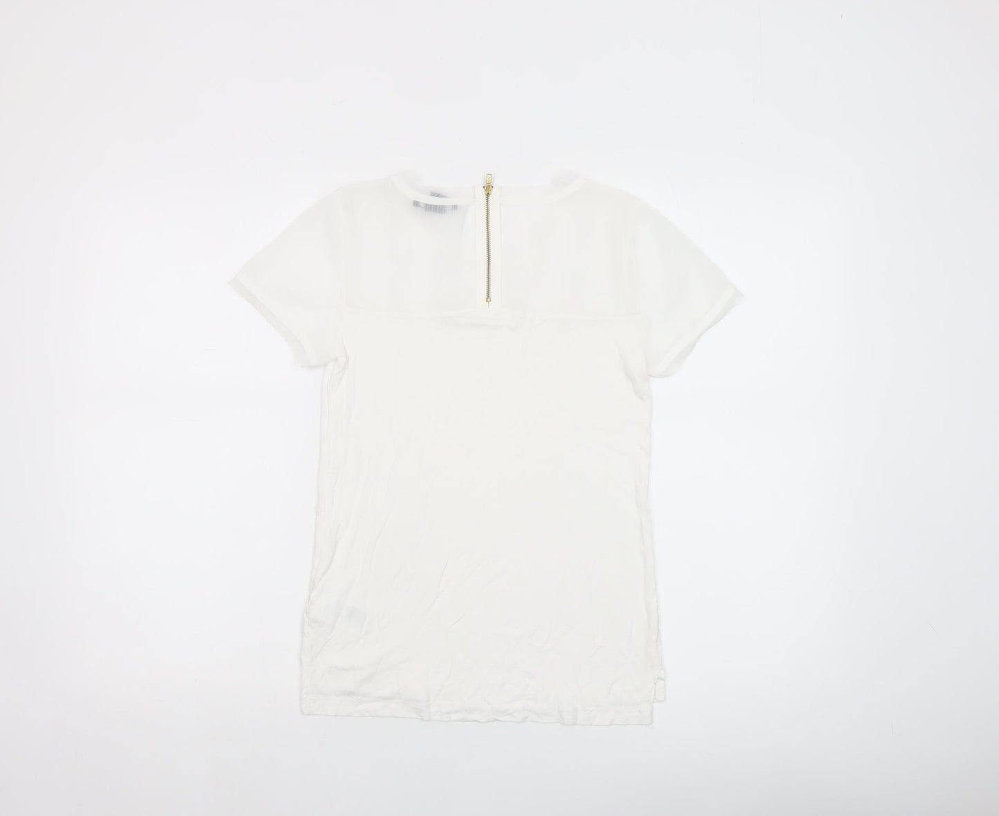 H&M Women’s White Short Sleeve Zip Back Viscose Top XS