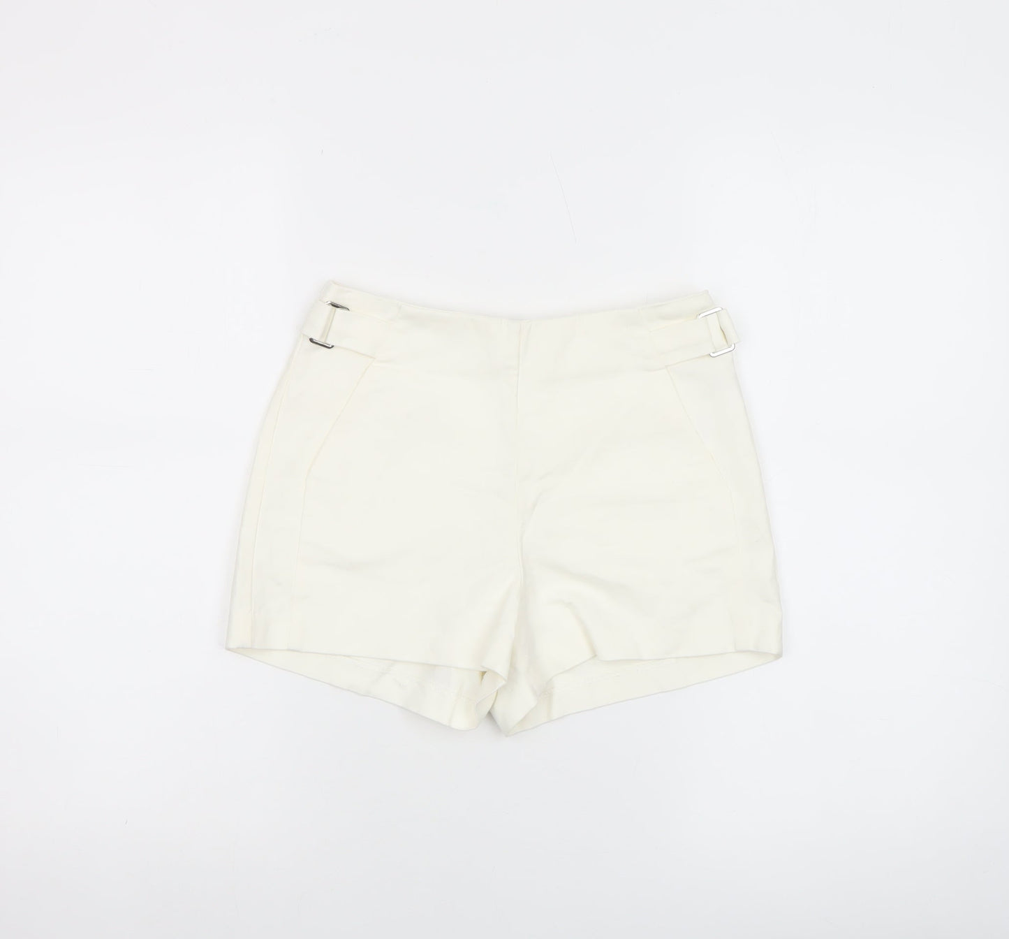 Bershka Women's Ivory Chino Shorts Size 8 with Buckle Detail
