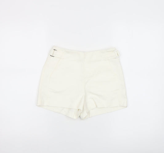 Bershka Women's Ivory Chino Shorts Size 8 with Buckle Detail