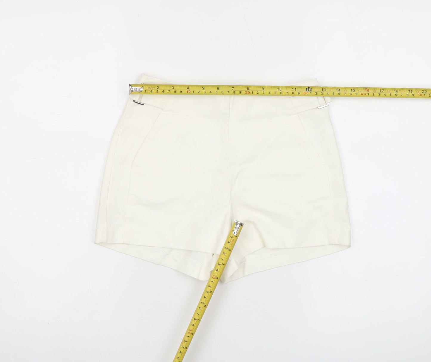 Bershka Women's Ivory Chino Shorts Size 8 with Buckle Detail