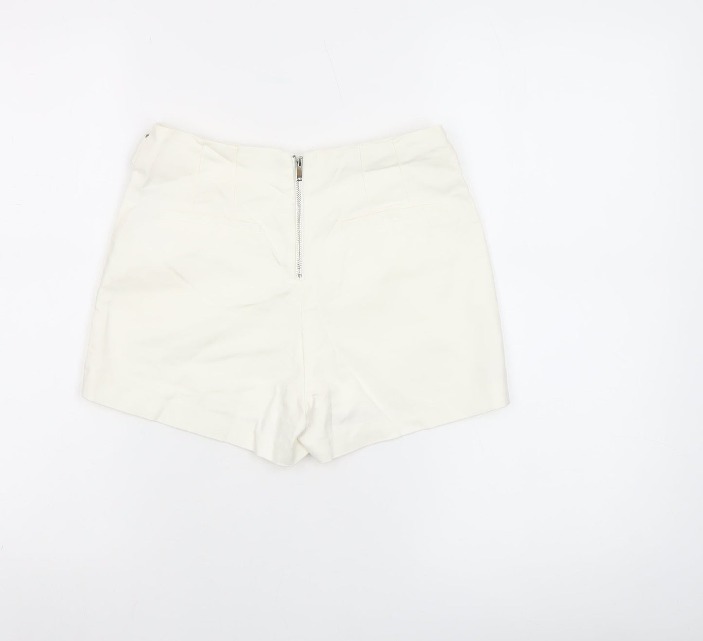 Bershka Women's Ivory Chino Shorts Size 8 with Buckle Detail