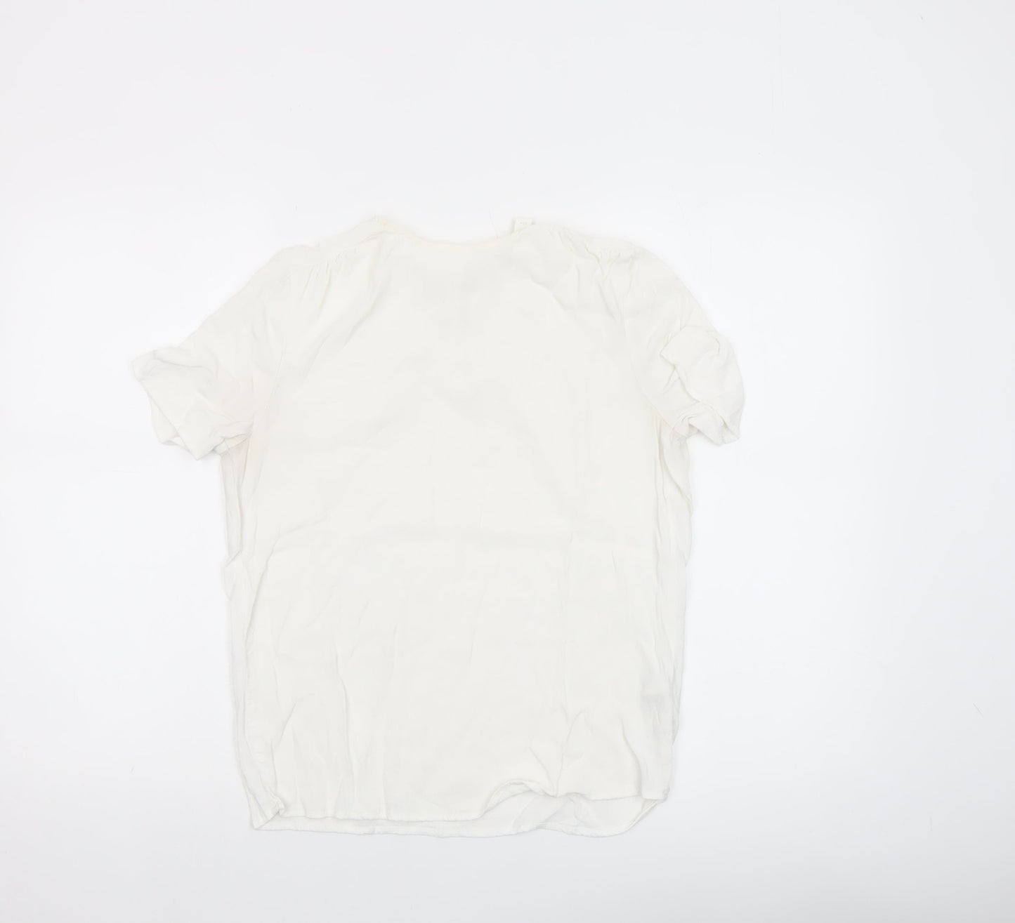 H&M Women White Short Sleeve Viscose Blouse UK 8 Lightweight Casual Top