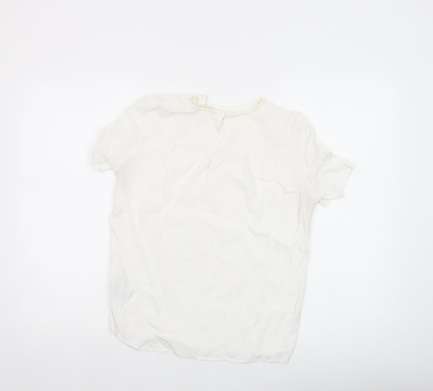 H&M Women White Short Sleeve Viscose Blouse UK 8 Lightweight Casual Top