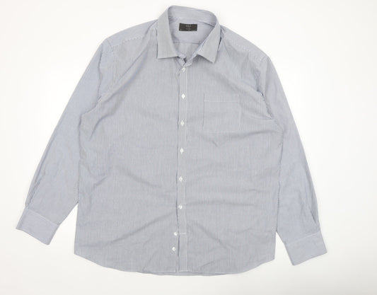 Marks and Spencer Men's Blue Striped 19in Tailored Long Sleeve Dress Shirt