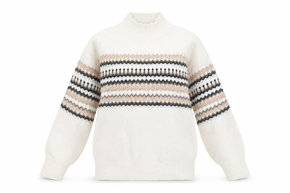 FatFace Women White Fair Isle Jumper UK 6 Acrylic Wool Blend Winter Knit
