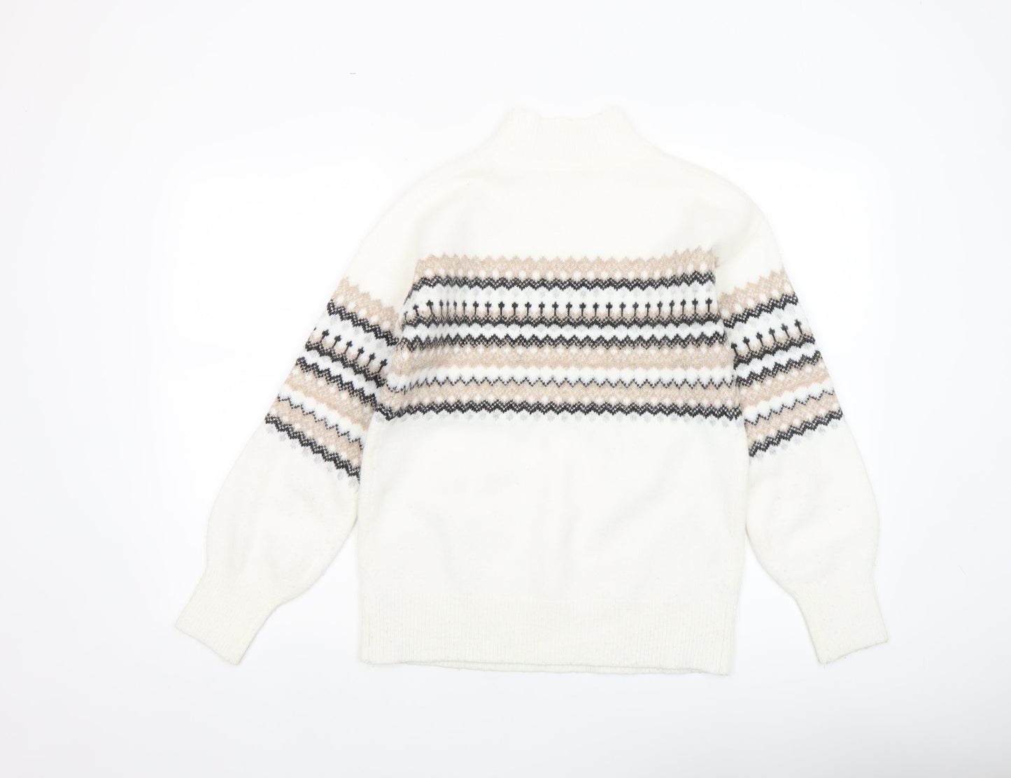 Fat Face Women White Fair Isle Jumper UK 6 Acrylic Wool Blend Winter Knit