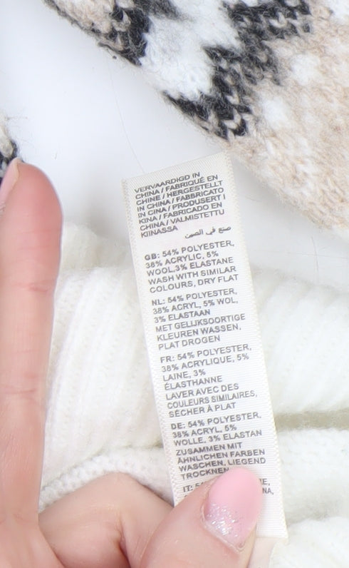 Fat Face Women White Fair Isle Jumper UK 6 Acrylic Wool Blend Winter Knit