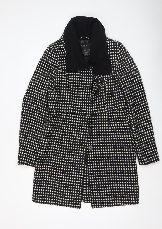Vila Women’s Black White Polka Dot Overcoat Size S Mid-Length Smart Coat