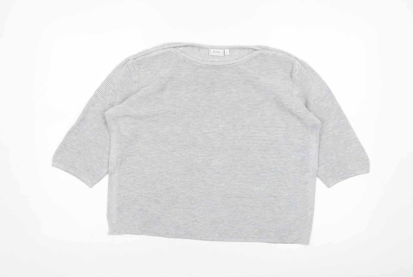 Fransa Women Grey Cotton Blend 3/4 Sleeve Pullover Jumper Size L