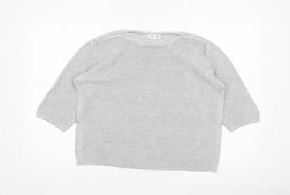 Fransa Women Grey Cotton Blend 3/4 Sleeve Pullover Jumper Size L
