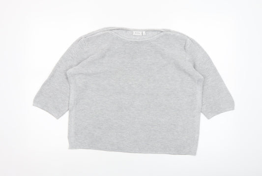 Fransa Women Grey Cotton Blend 3/4 Sleeve Pullover Jumper Size L