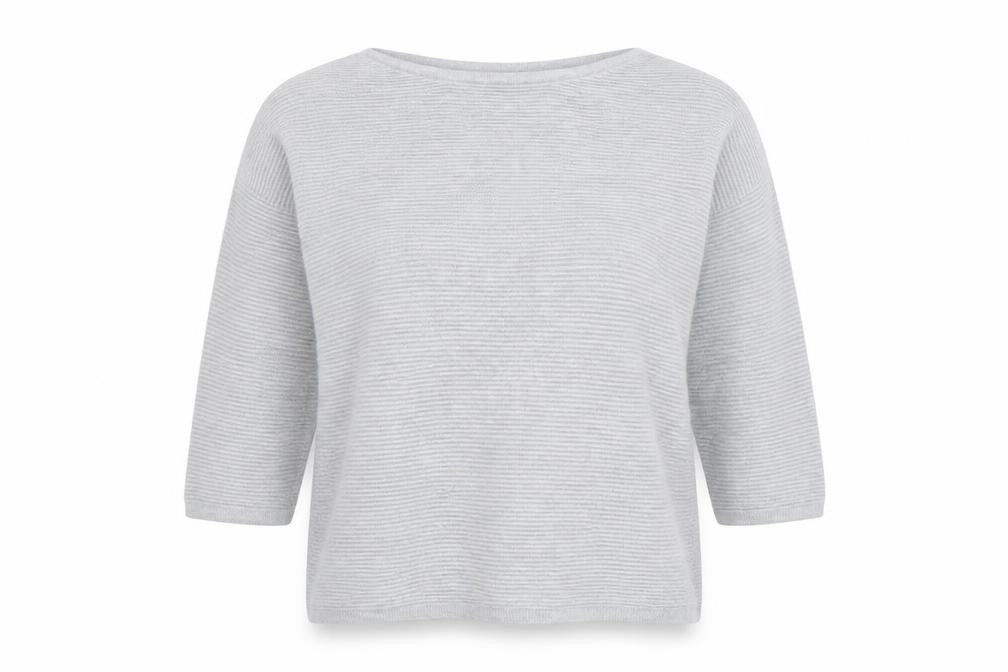 Fransa Women Grey Cotton Blend 3/4 Sleeve Pullover Jumper Size L