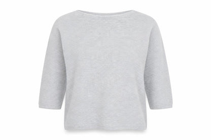 Fransa Women Grey Cotton Blend 3/4 Sleeve Pullover Jumper Size L