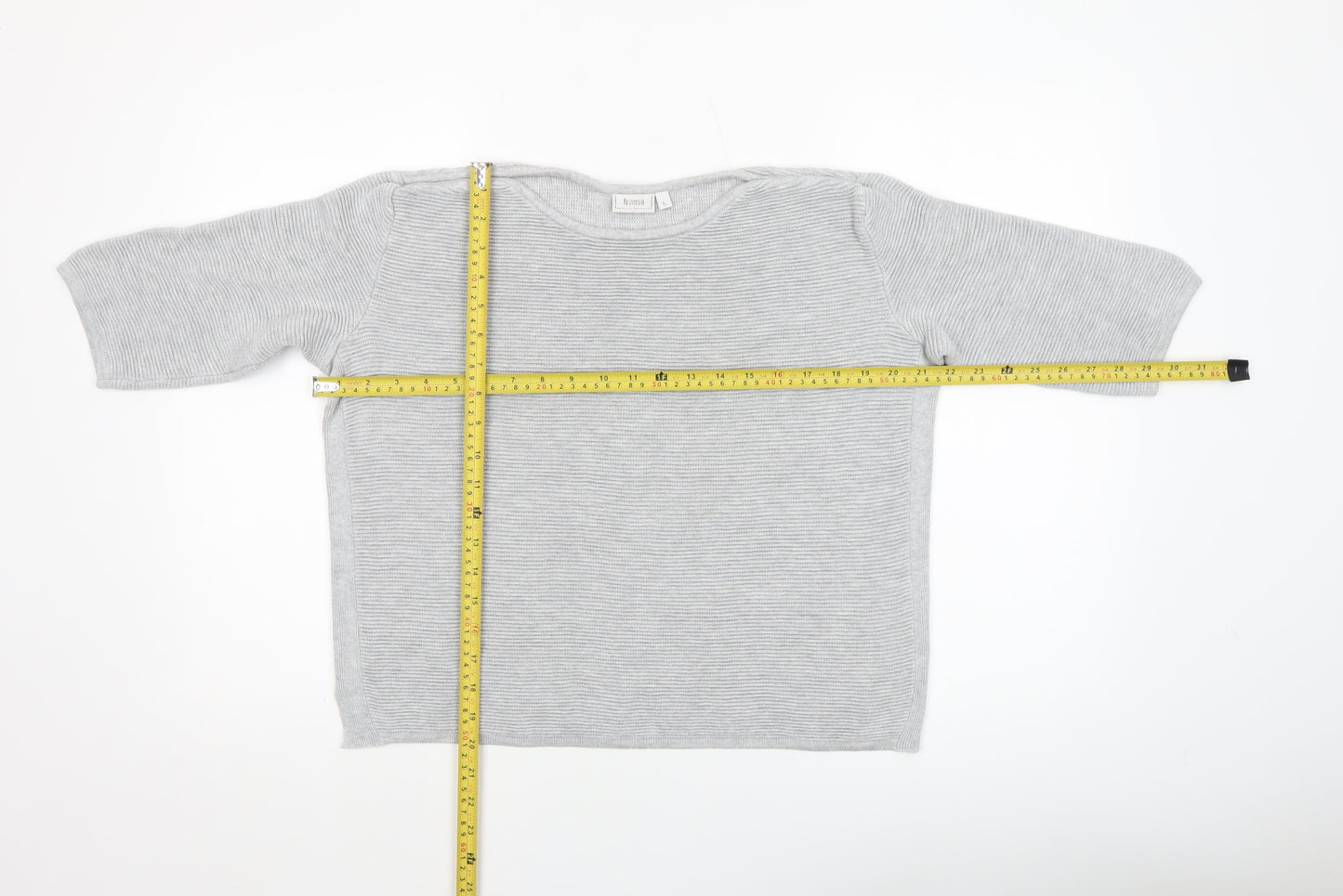 Fransa Women Grey Cotton Blend 3/4 Sleeve Pullover Jumper Size L