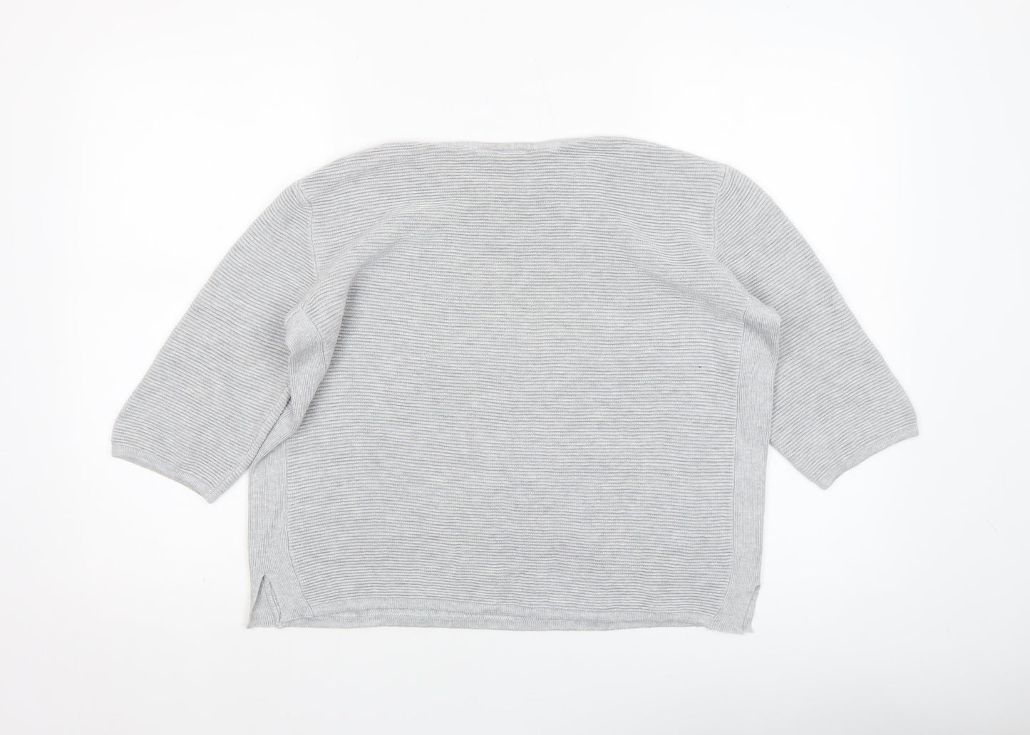 Fransa Women Grey Cotton Blend 3/4 Sleeve Pullover Jumper Size L
