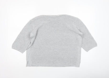 Fransa Women Grey Cotton Blend 3/4 Sleeve Pullover Jumper Size L