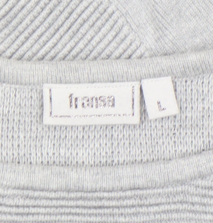 Fransa Women Grey Cotton Blend 3/4 Sleeve Pullover Jumper Size L