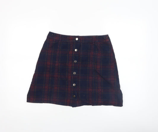 Oasis Women’s Blue Plaid Button Front A-Line Corduroy Skirt Size 10