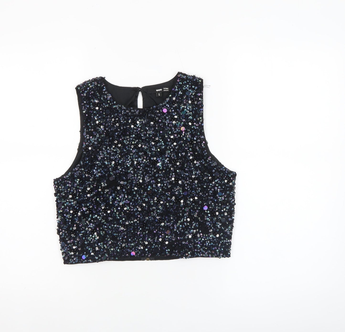 TFNC Women Black Sequin Beaded Cropped Tank Top Size S