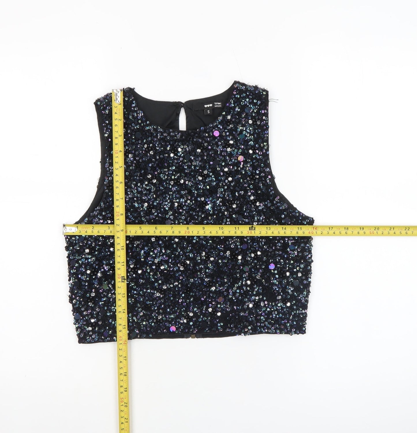 TFNC Women Black Sequin Beaded Cropped Tank Top Size S