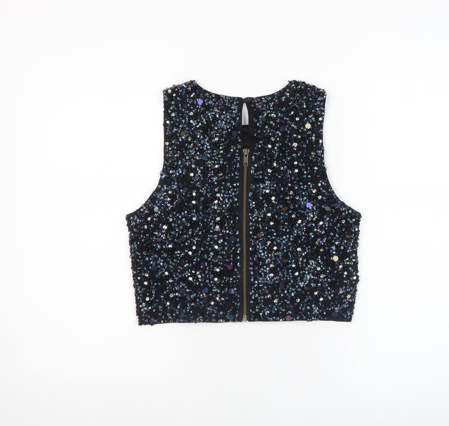 TFNC Women Black Sequin Beaded Cropped Tank Top Size S