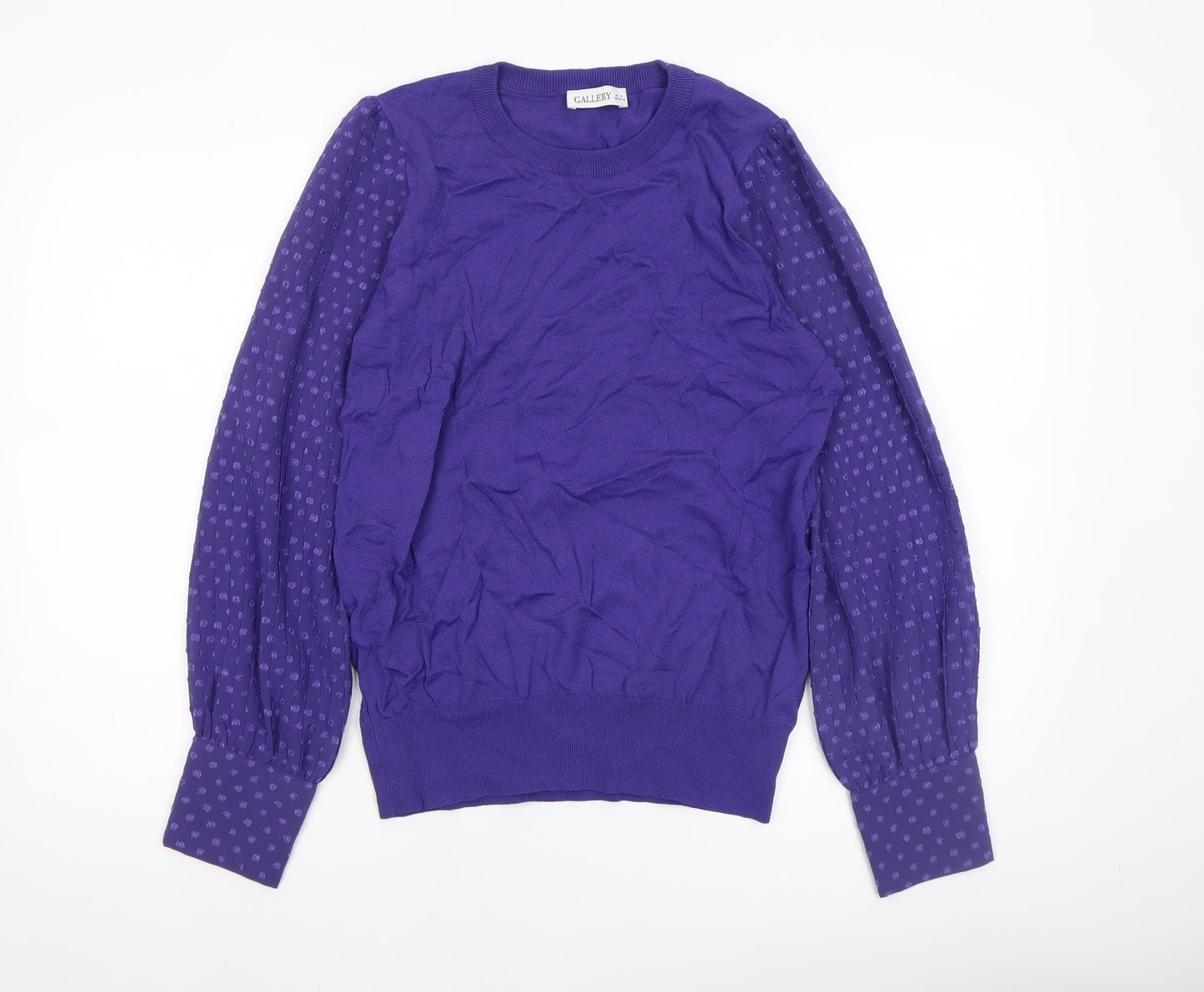 Gallery Womens Purple Polka Dot Sleeve Pullover Jumper M