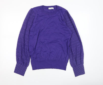 Additional front view of Gallery women’s purple polka dot sleeve jumper m