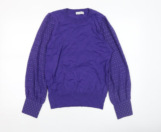 Gallery Womens Purple Polka Dot Sleeve Pullover Jumper M