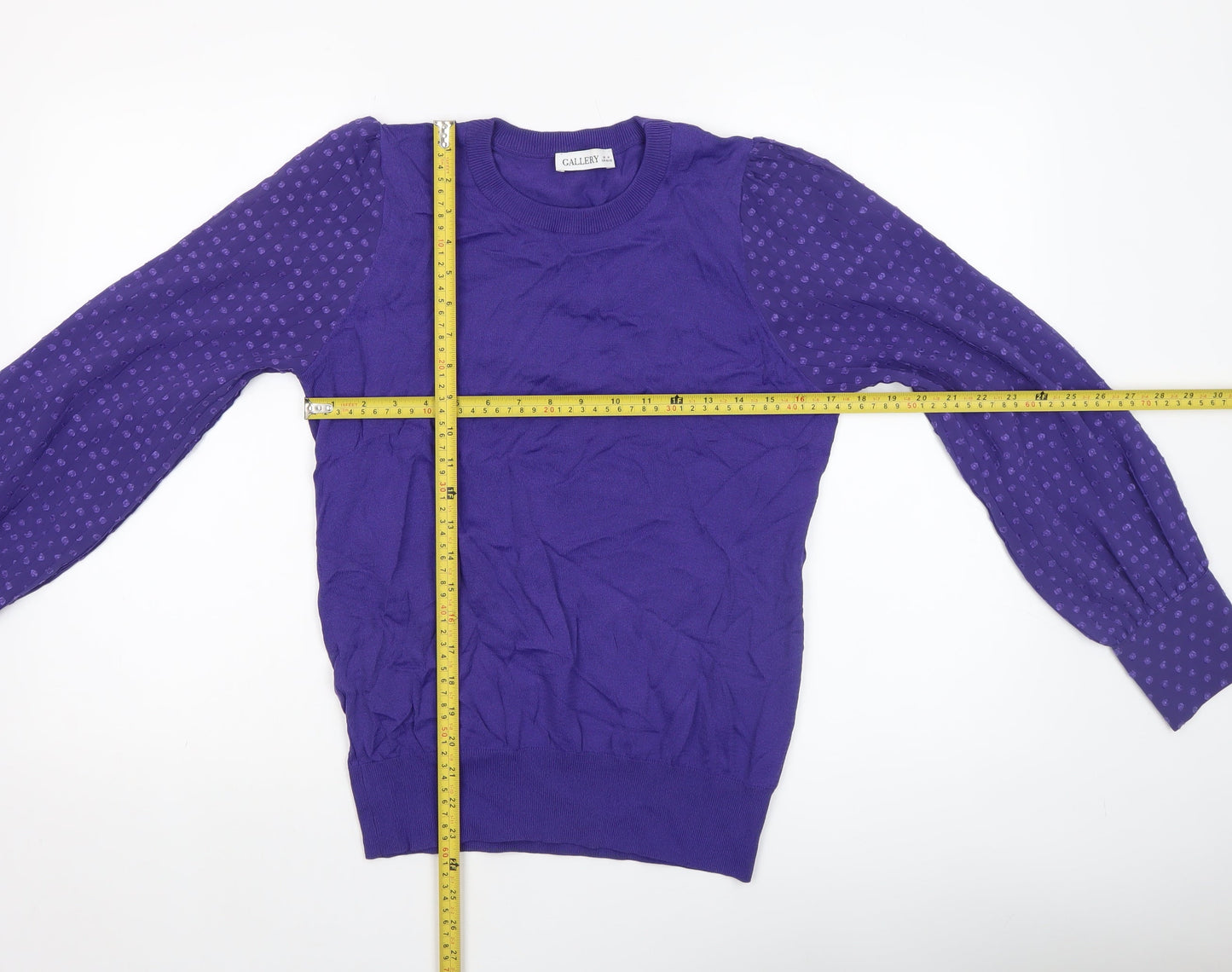 Gallery Womens Purple Polka Dot Sleeve Pullover Jumper M