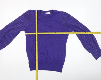 Back view of Gallery women’s purple polka dot sleeve jumper m