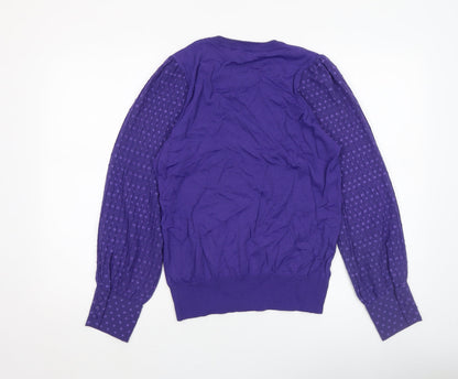 Close-up detail of Gallery women’s purple polka dot sleeve jumper m