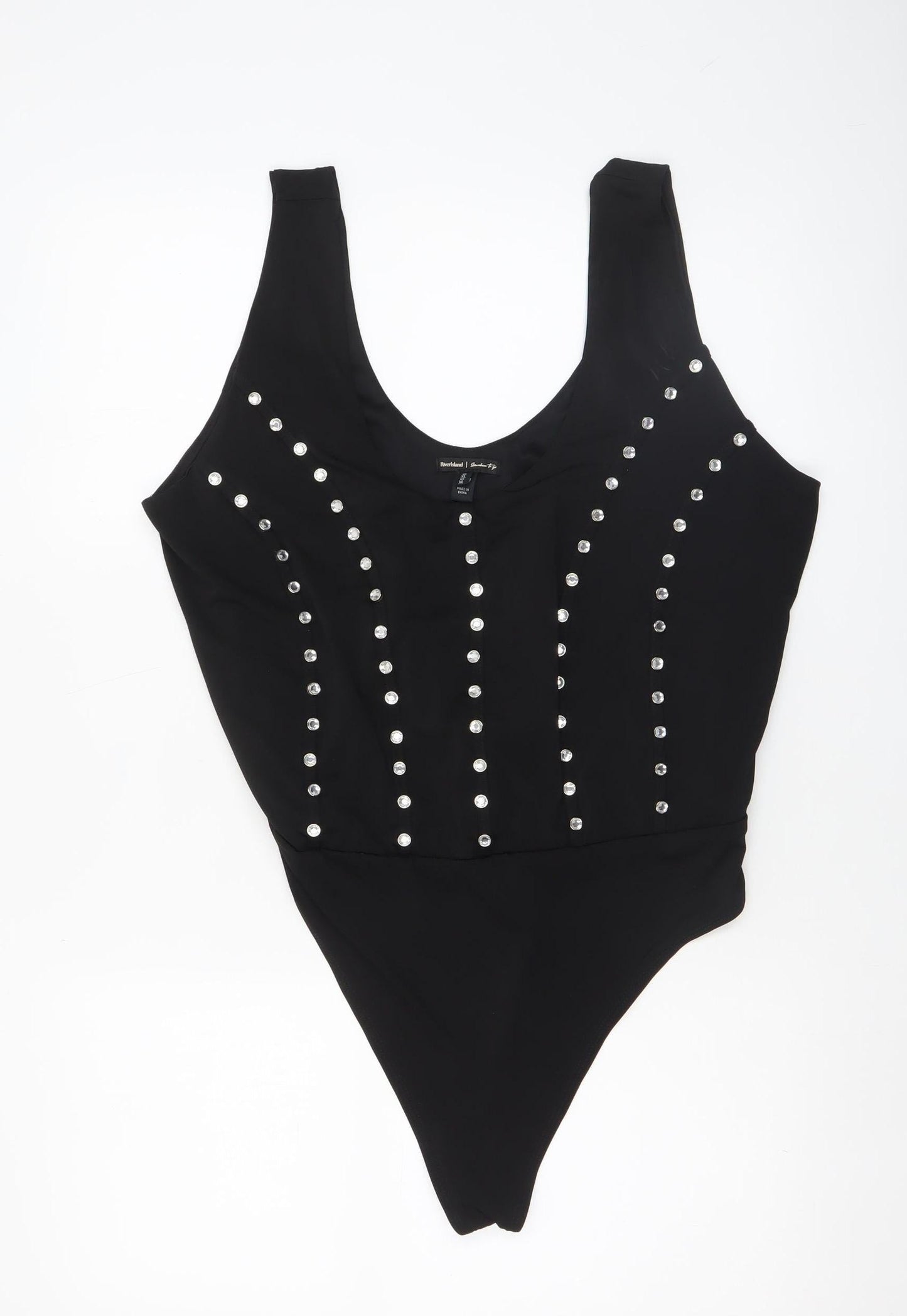 River Island Women’s Black Studded Bodysuit XL Casual Partywear