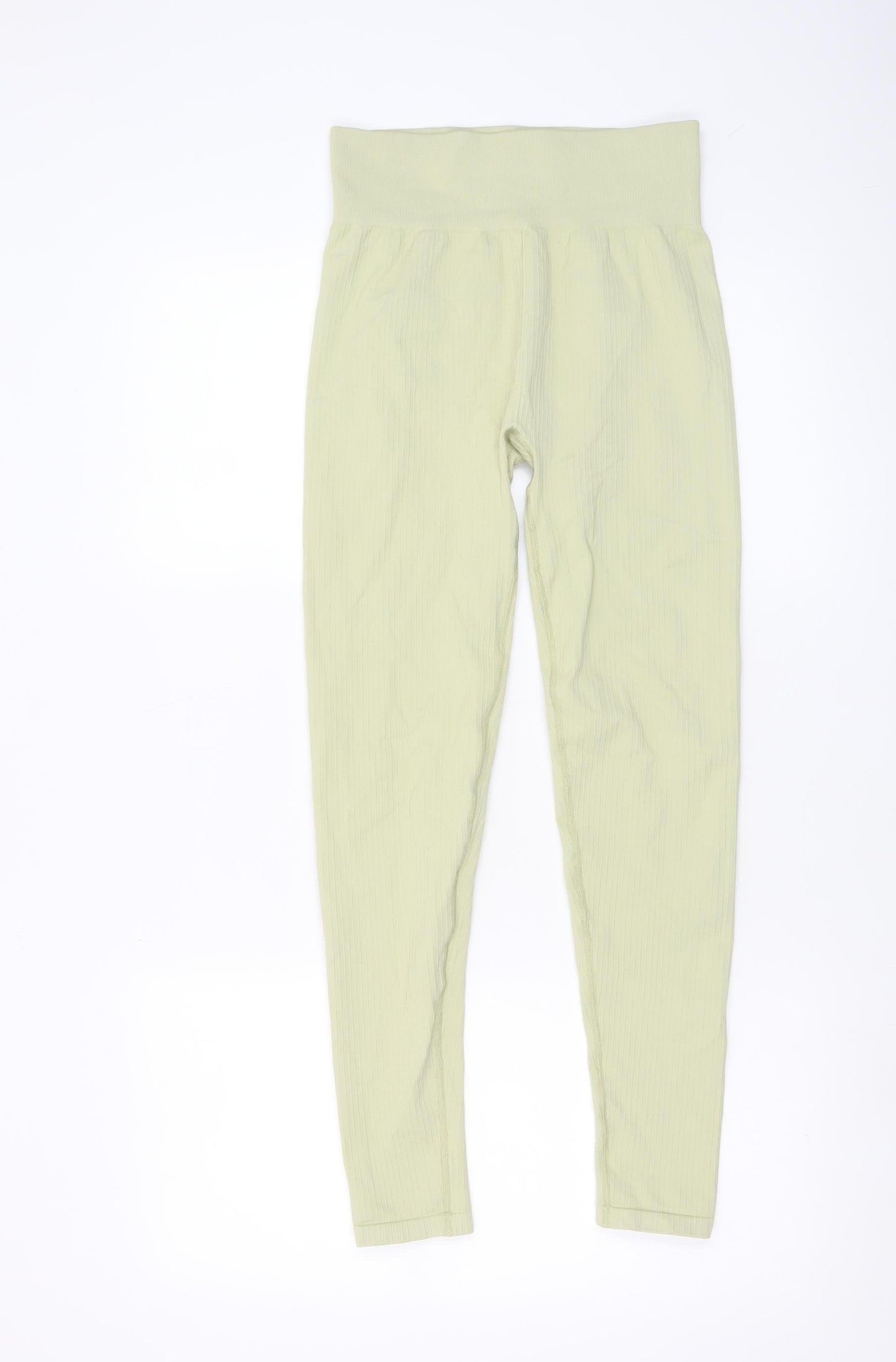 H&M Sport Women’s Green Ribbed Leggings Size S Slim Fit Stretch Activewear