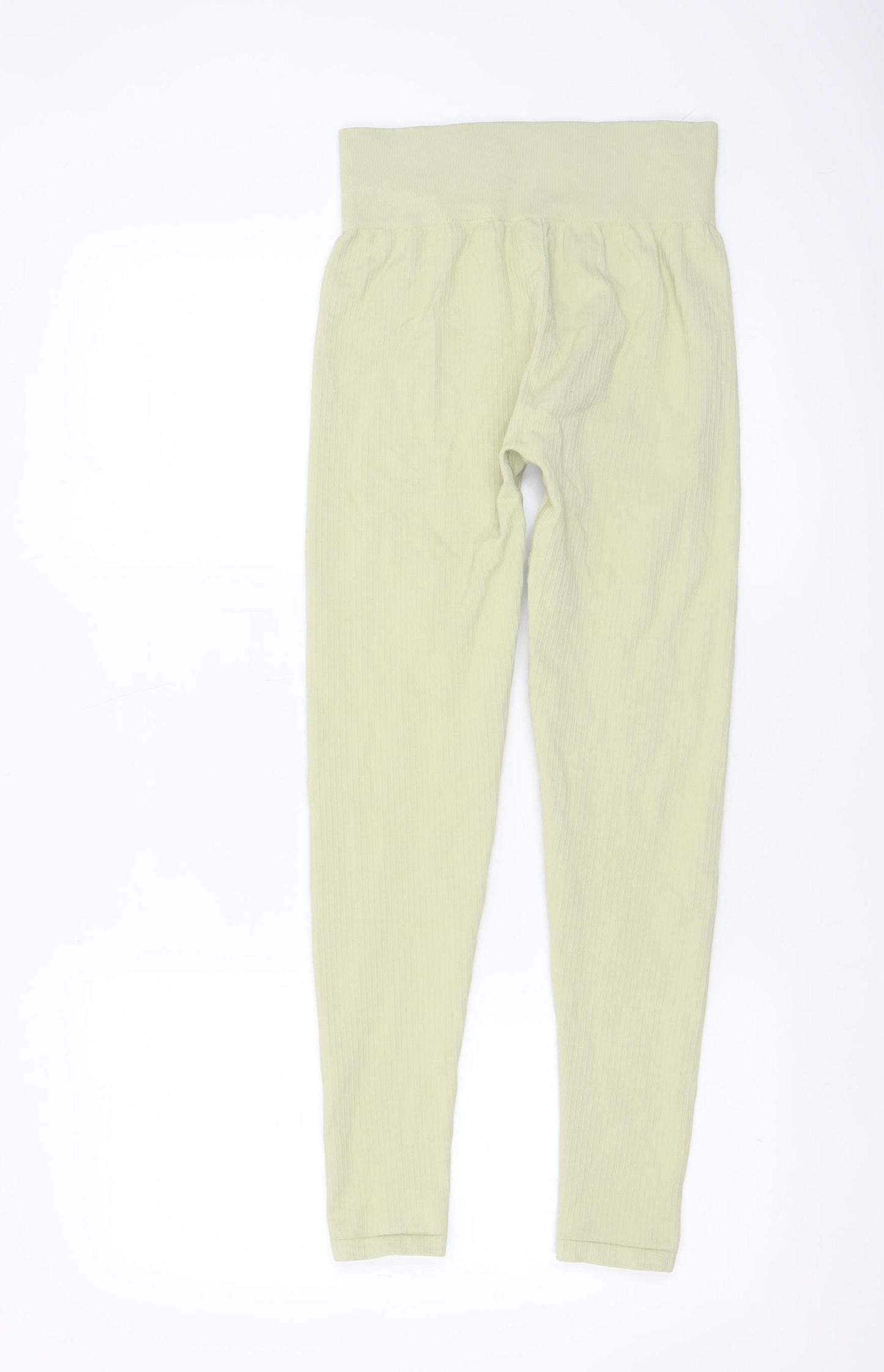H&M Sport Women’s Green Ribbed Leggings Size S Slim Fit Stretch Activewear