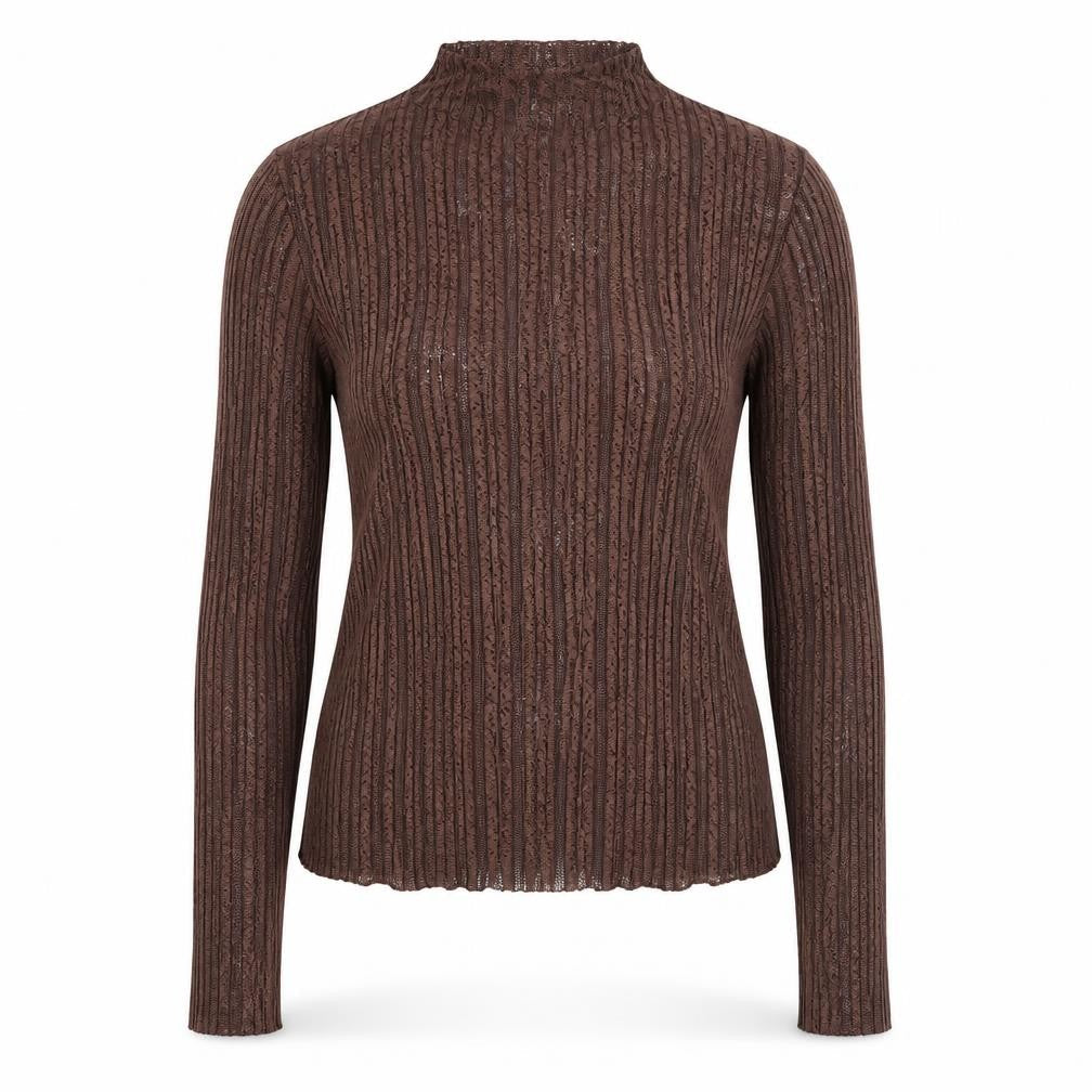 River Island Women Brown Lace Long Sleeve High Neck Blouse Size 18