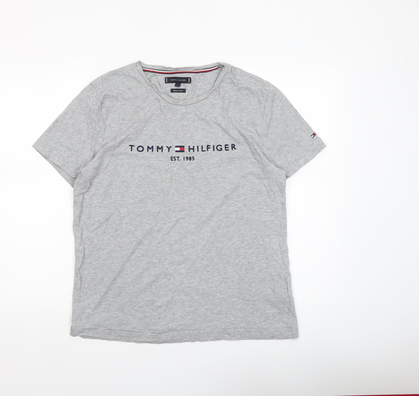 Tommy Hilfiger Men's Grey Crew Neck Logo T-Shirt Size L