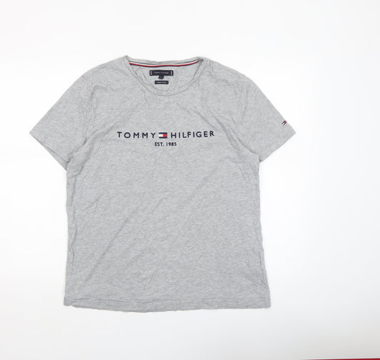 Tommy Hilfiger Men's Grey Crew Neck Logo T-Shirt Size L