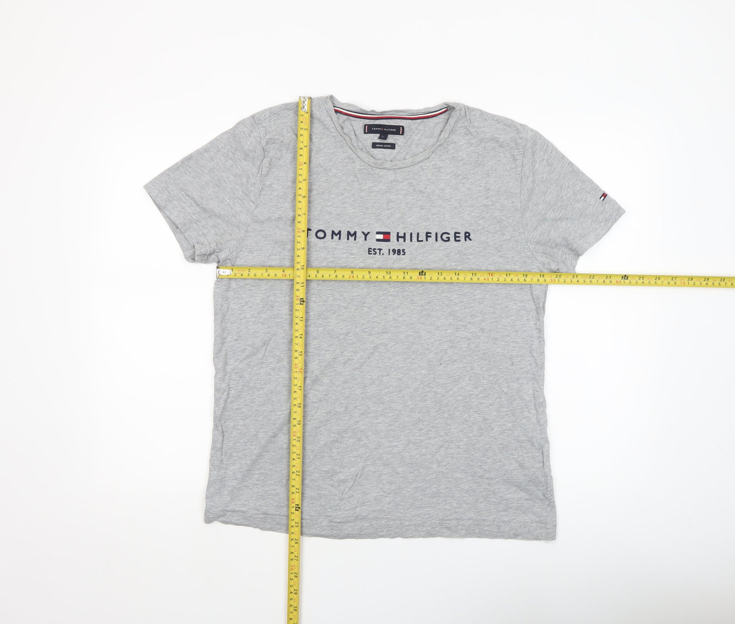 Tommy Hilfiger Men's Grey Crew Neck Logo T-Shirt Size L